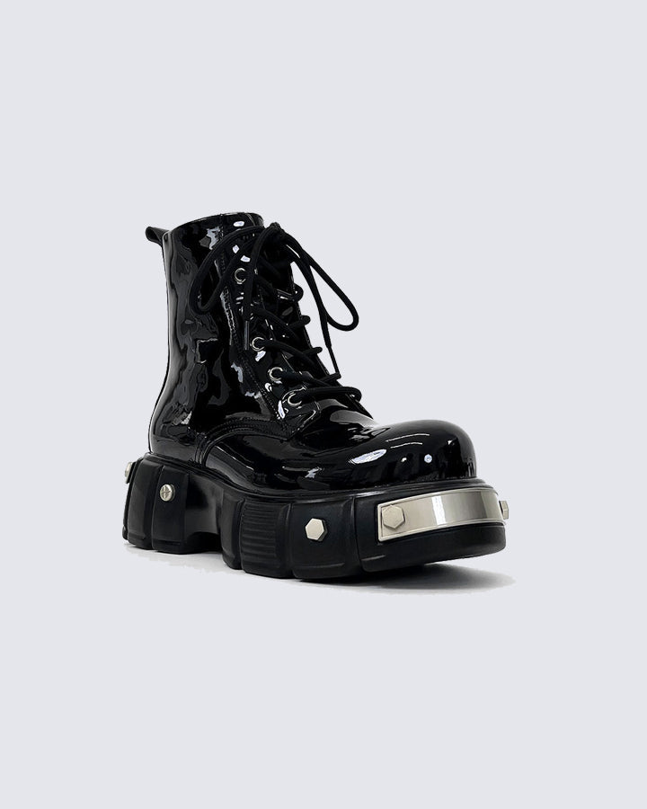 Patent Leather Platform Combat Boots