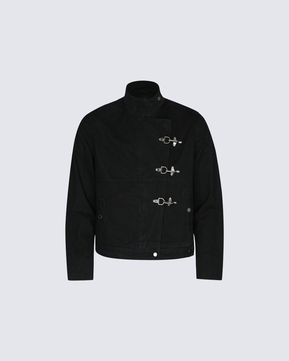 Buckled Stand-Collar Aircraft Buckle Utility Jacket