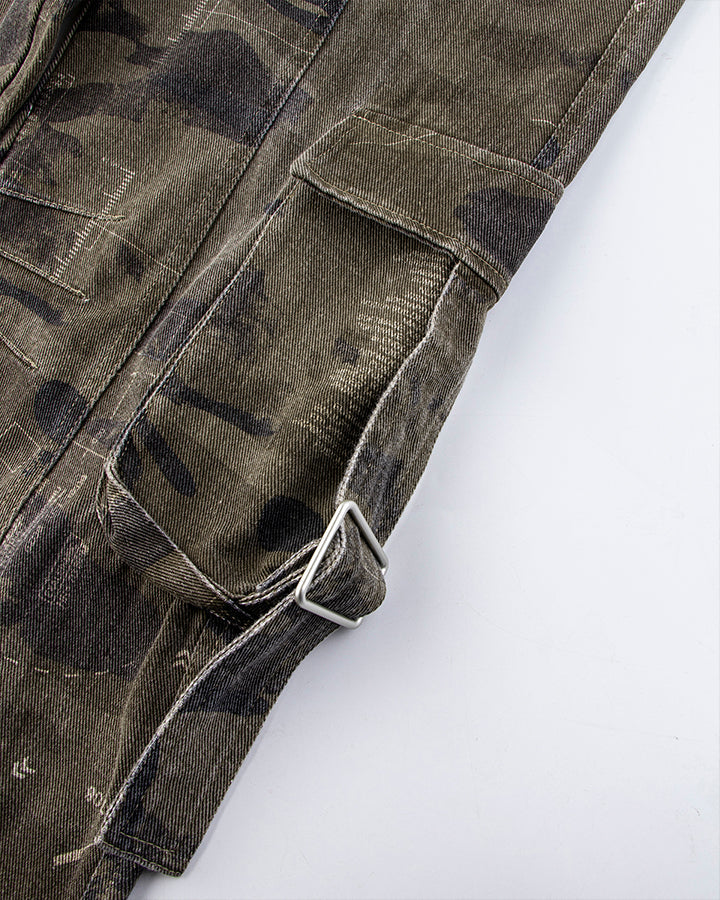 Washed Camo Multi-Pocket Cargo Pants