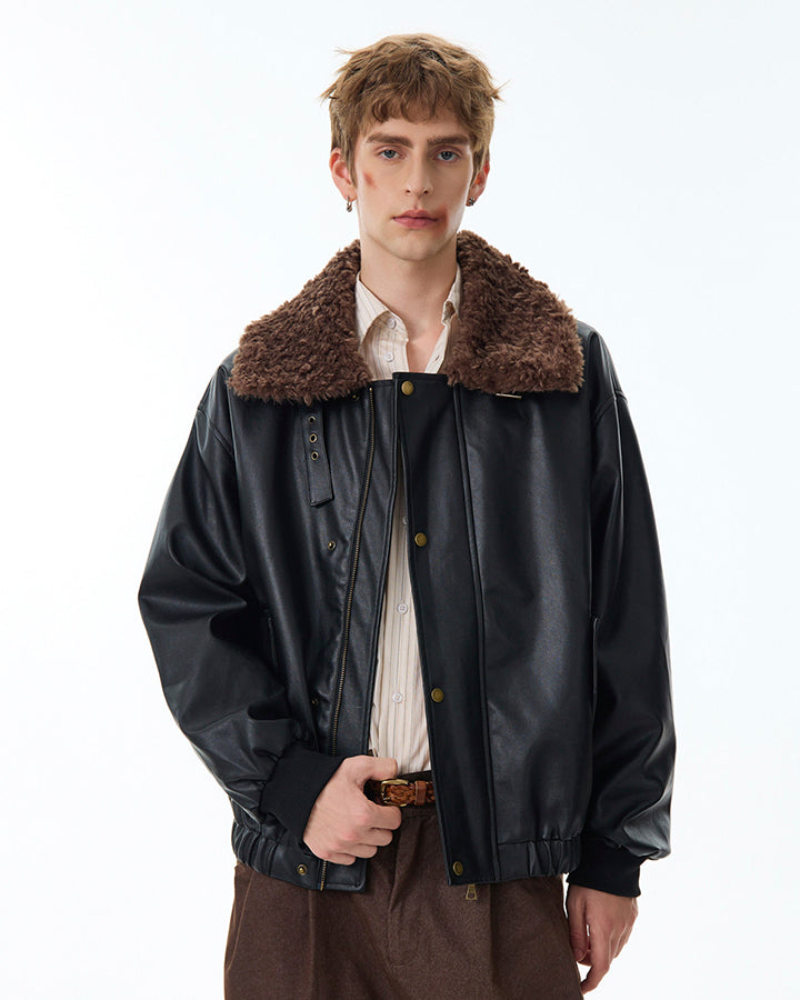 Vintage Mountain Eagle Detachable Leather Jacket