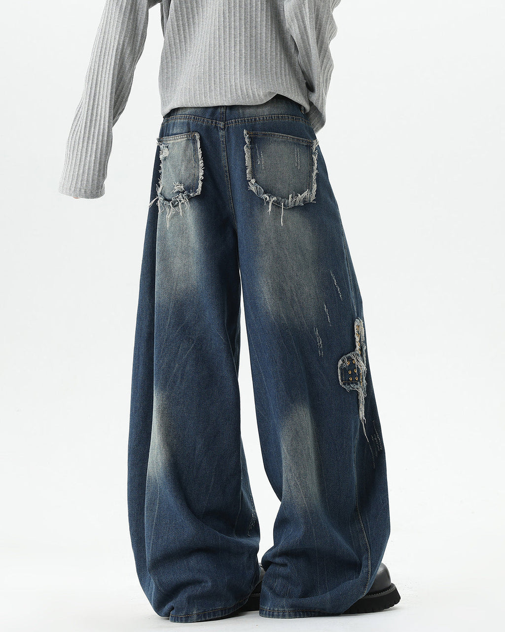 European-American Retro Studded Wide Jeans