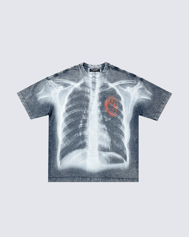 X-Ray Print Graphic T-Shirt with Red Heart Detail