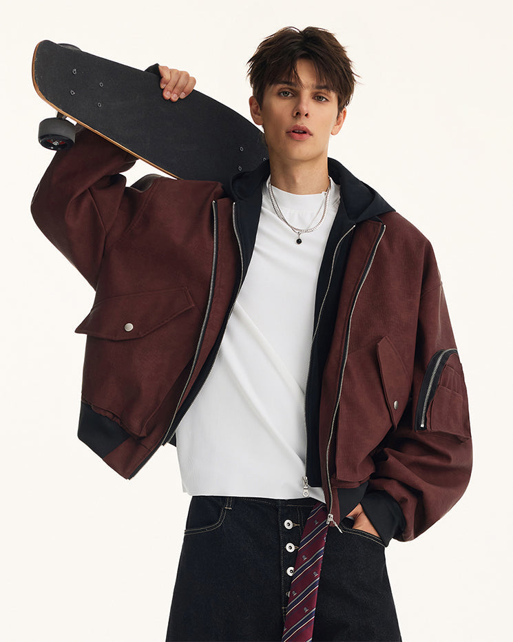 Black Layered Hooded Couple Jacket