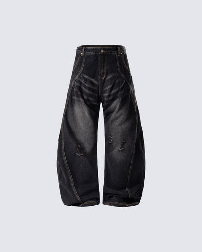 Distressed Deconstructed Washed Curved-Leg Jeans