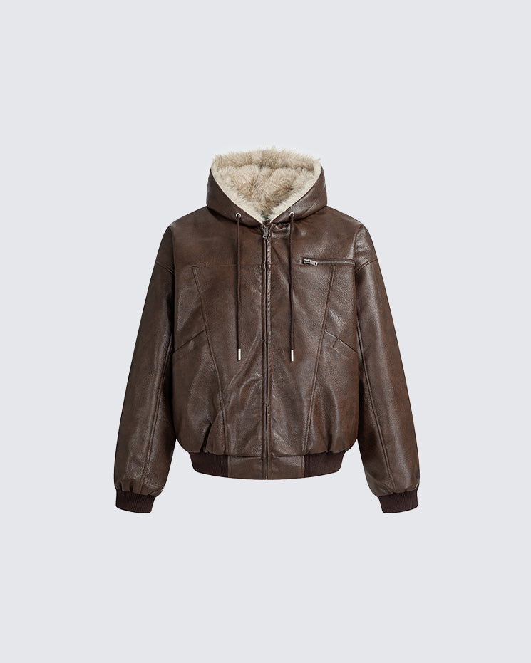 New American-Style Cool Faux Leather Jacket Coat