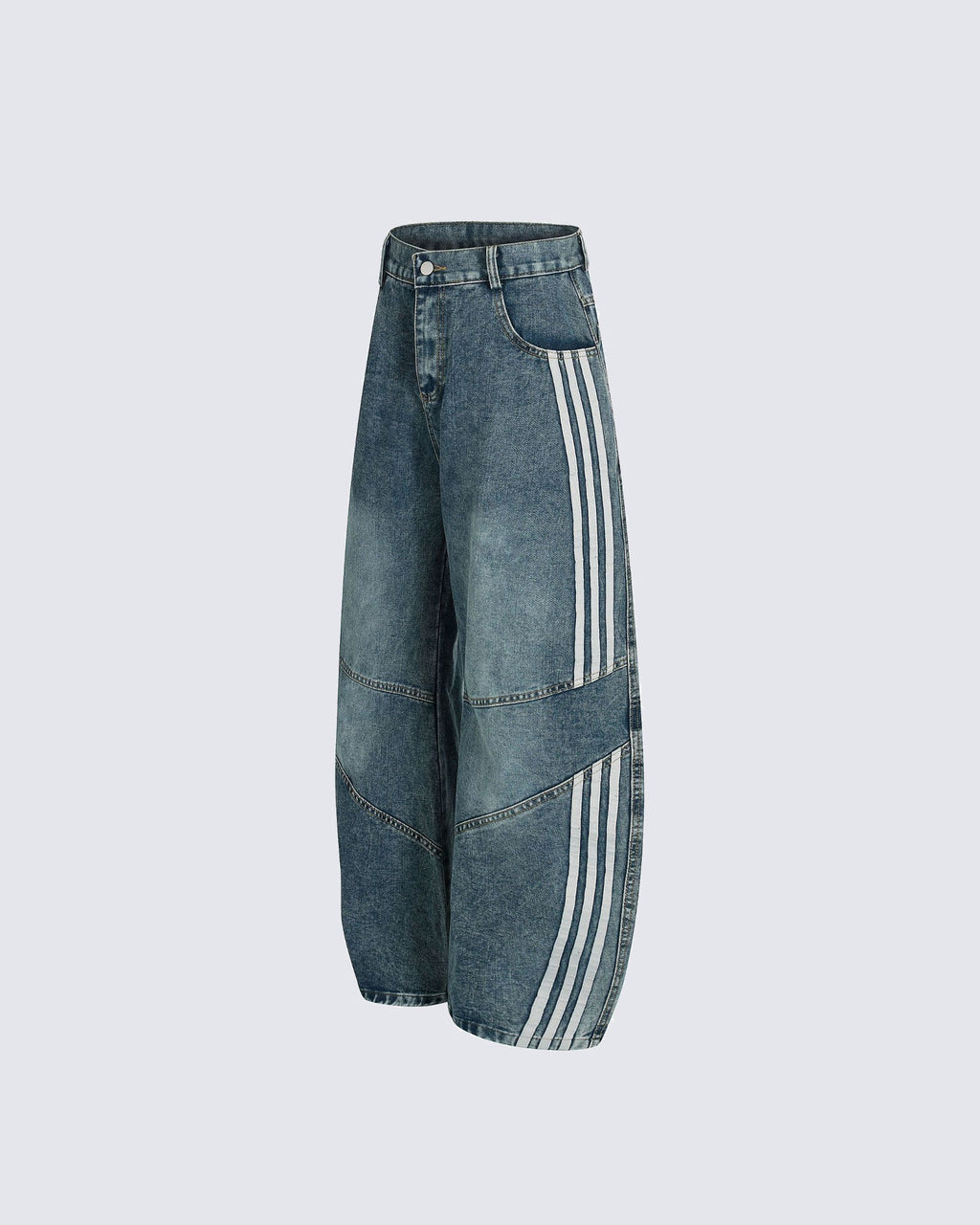Striped Panel Wide-Leg Denim Pants