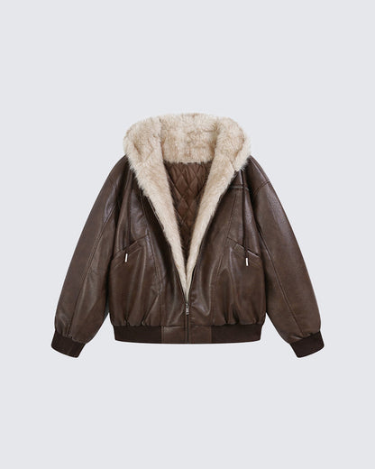 New American-Style Cool Faux Leather Jacket Coat