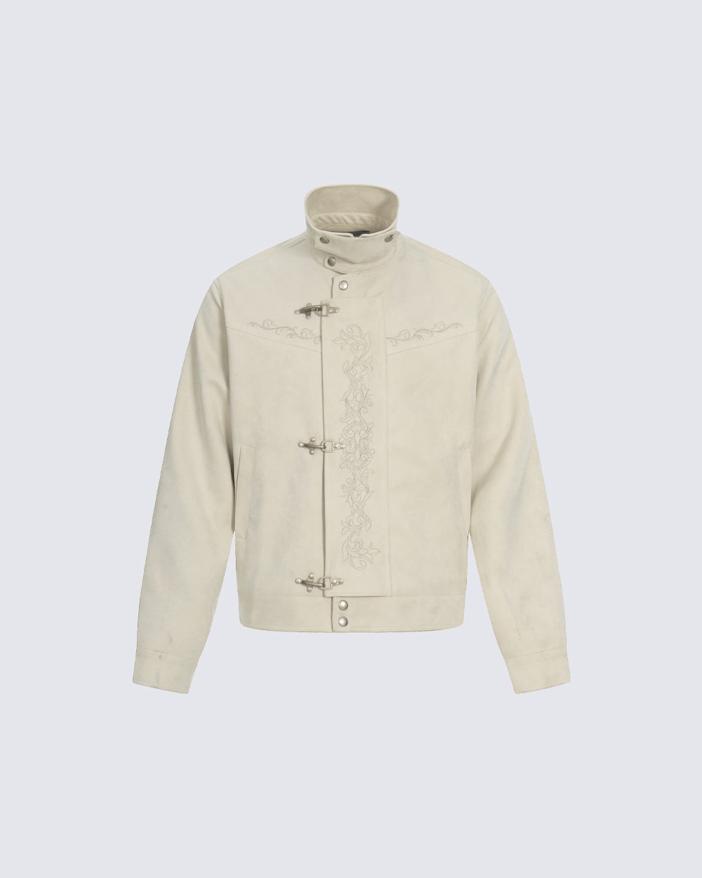 Stand Collar Buckle Embroidered Jacket