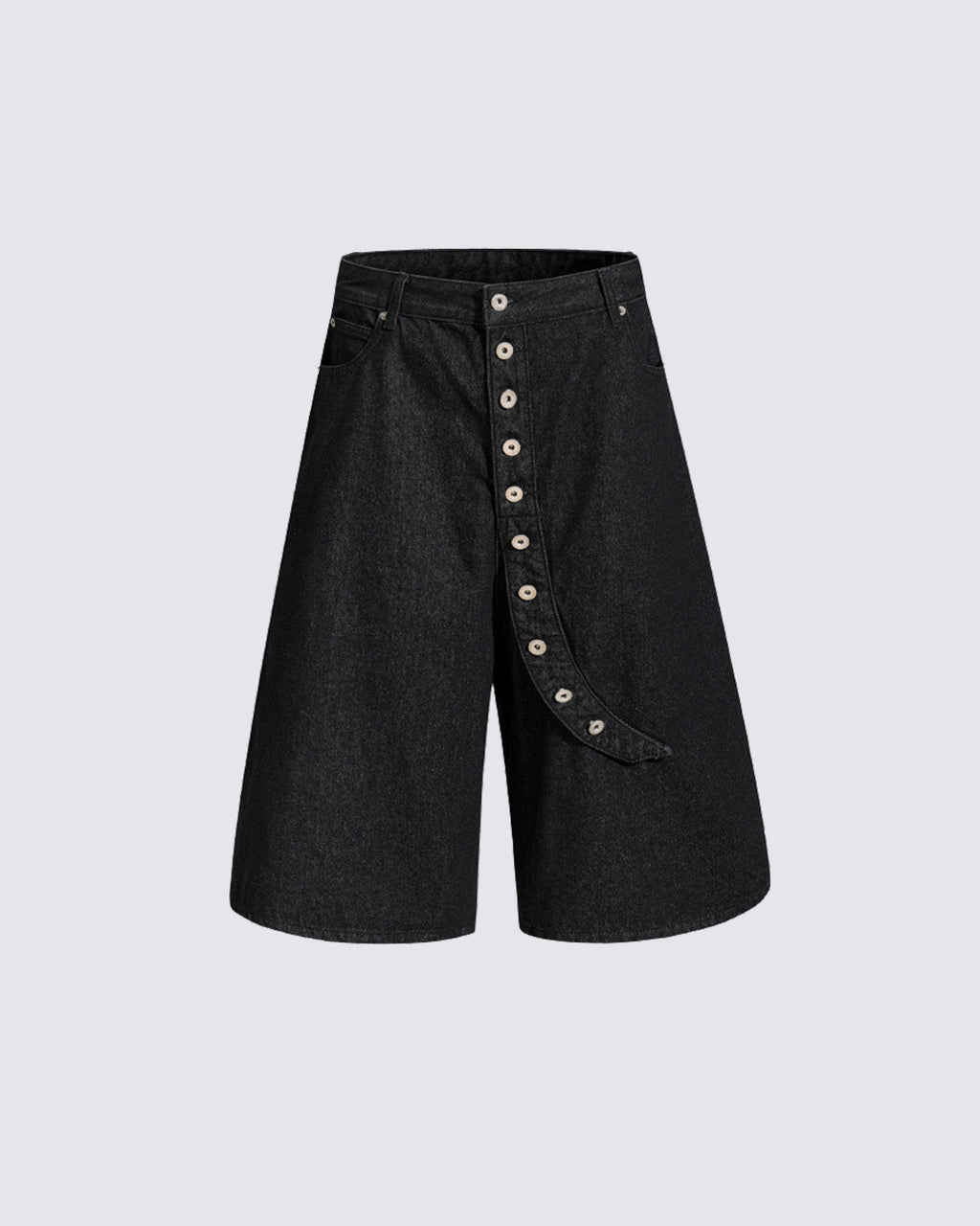 Button Detail Denim Wide  Loose Shorts