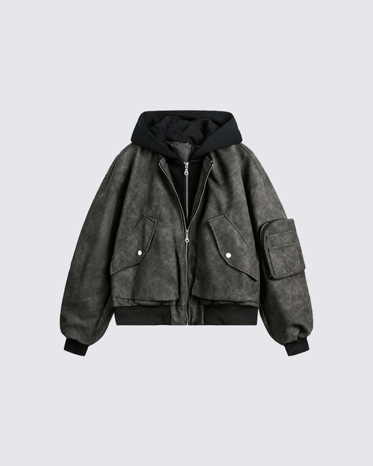 Black Layered Hooded Couple Jacket