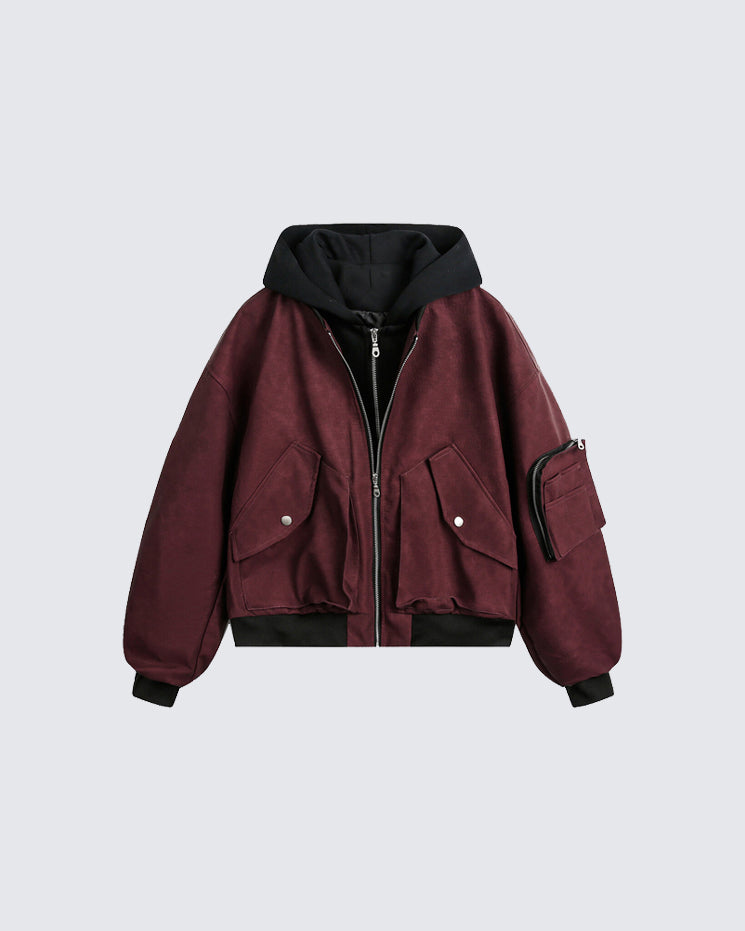 Black Layered Hooded Couple Jacket