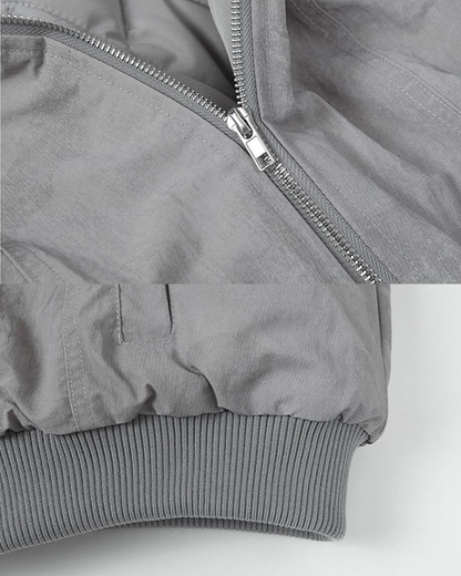 Ruched Sleeve Fleece-Lined Bomber Jacket