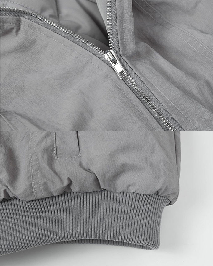 Ruched Sleeve Fleece-Lined Bomber Jacket