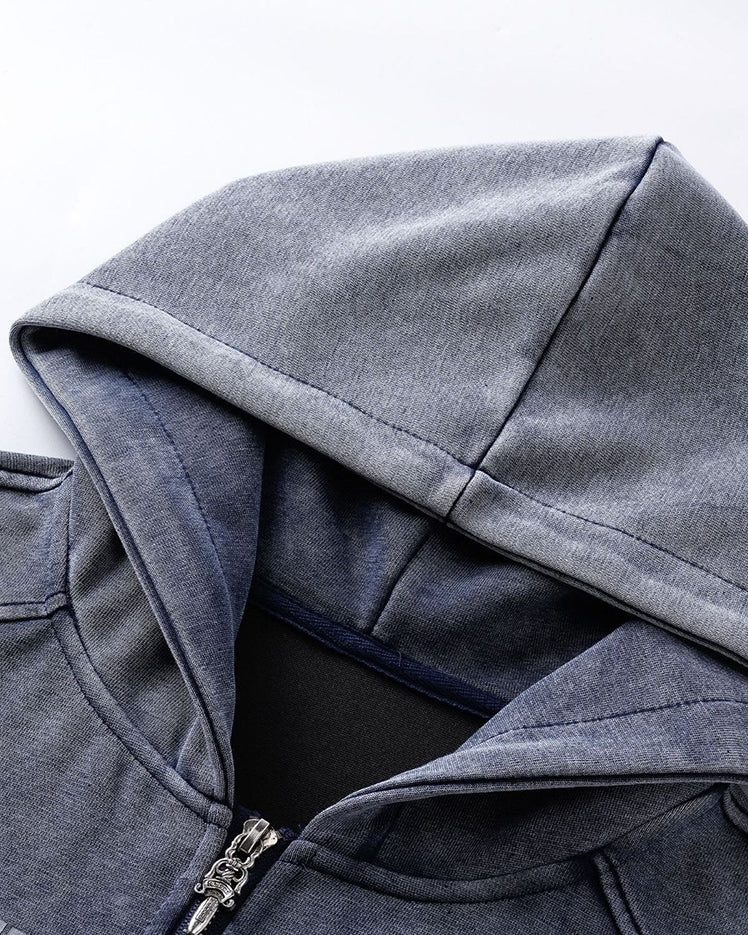 American Street Distressed Print Zip-Up Hoodie