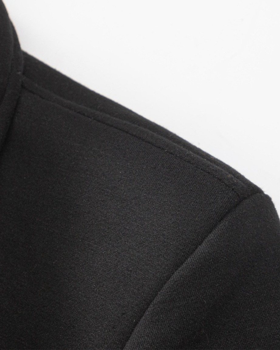 Black Wool-Blend Structured Zip-Up Jacket