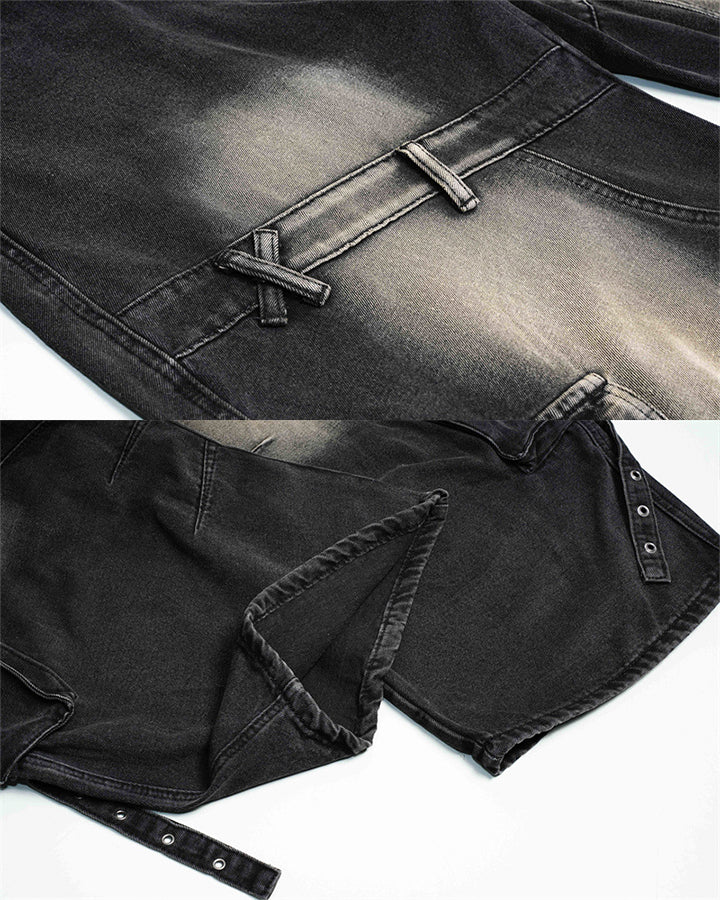 Washed Cargo Wide-Leg Denim Pants