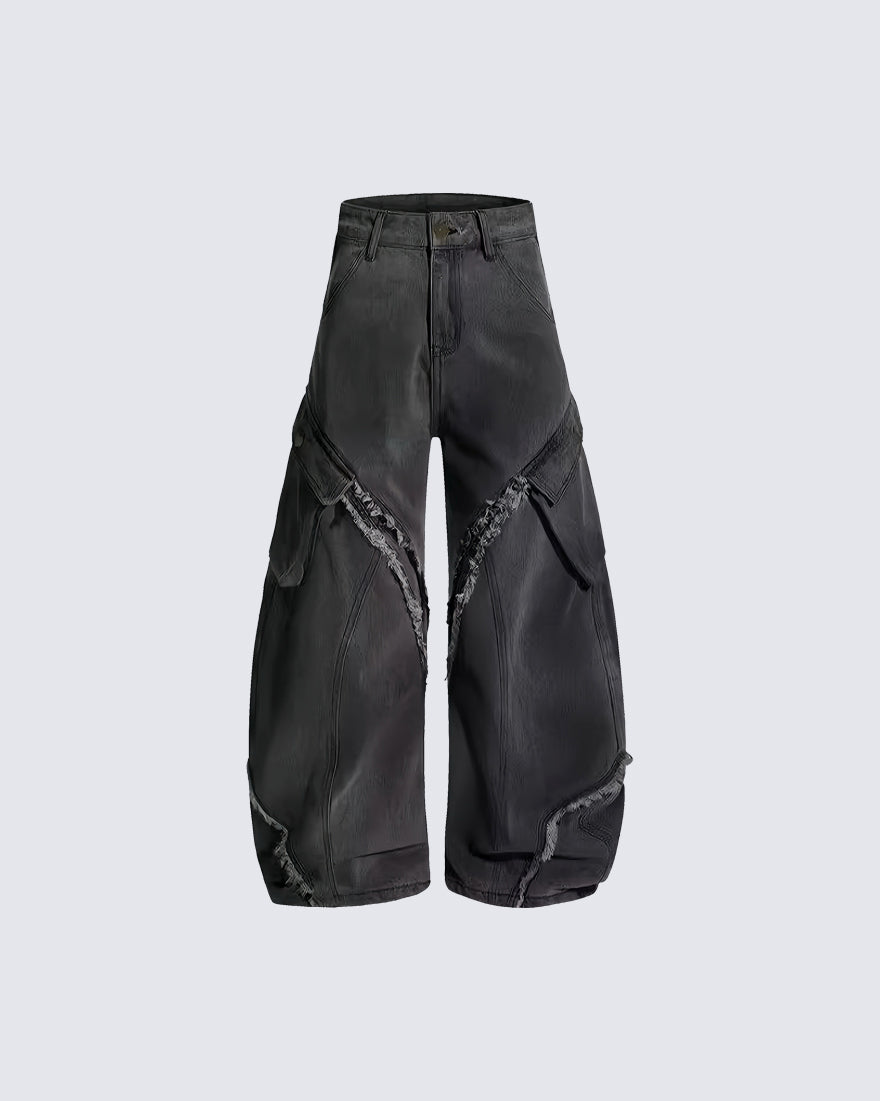 American Dark Washed Deconstructed Wide Leg Pants
