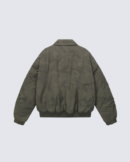 Ruched Sleeve Fleece-Lined Bomber Jacket