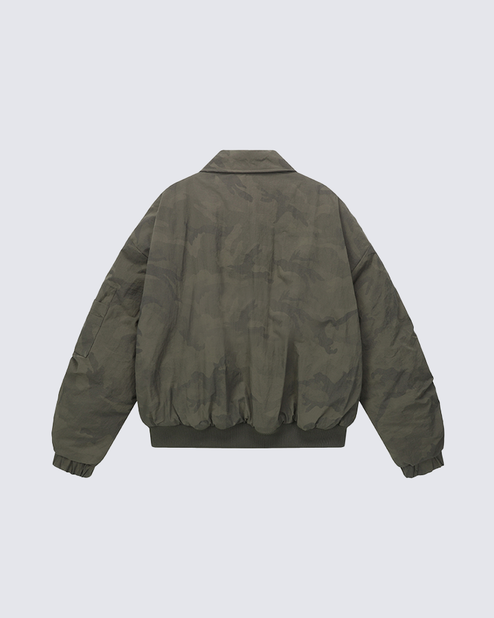 Ruched Sleeve Fleece-Lined Bomber Jacket