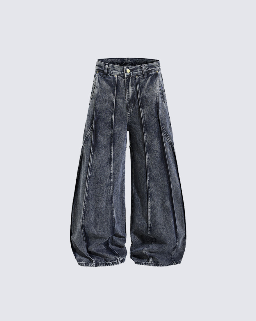 American Wash Patchwork Loose-Fit Denim Pants