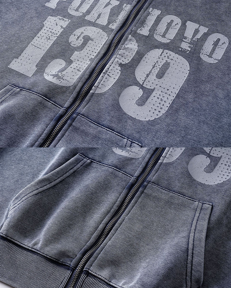 American Street Distressed Print Zip-Up Hoodie