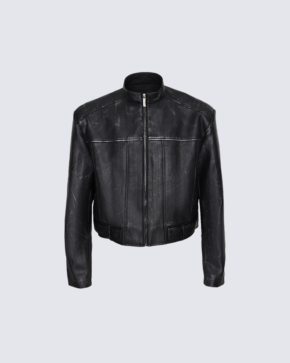 New PU Stand Collar Zip-Up Jacket