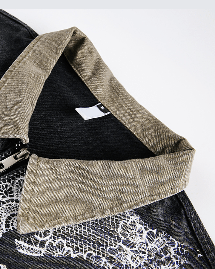 Angel Graphic Embroidered Vintage Washed Jacket