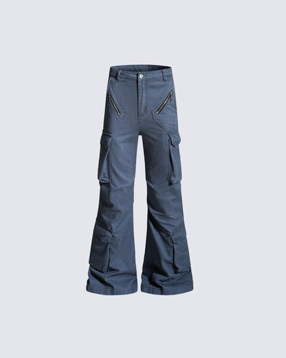 Cargo Zip Pocket Wide-Leg Pants