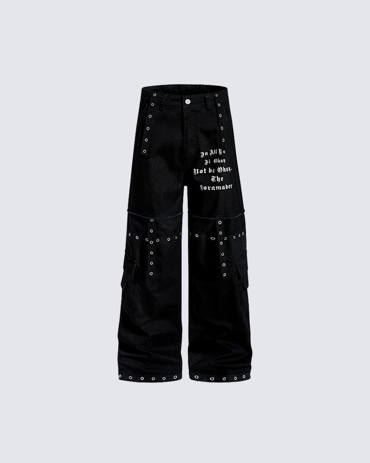 Heavy Washed Eyelet Cargo Pants