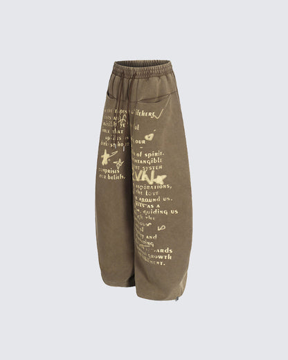 European-American Vintage Letter Print Casual Pants
