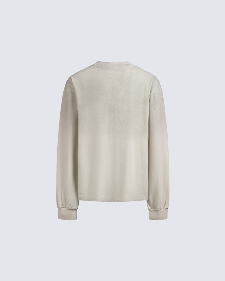 Distressed Crewneck Long Sleeve T-Shirt