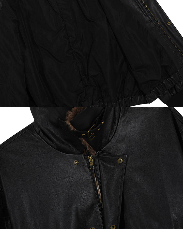 Vintage Mountain Eagle Detachable Leather Jacket