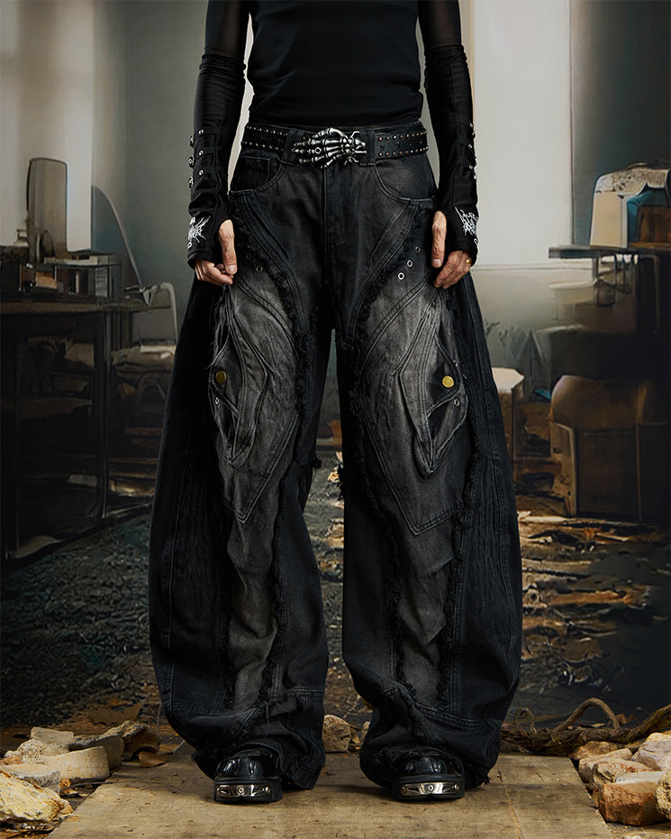 Heavy Deconstructed Washed Jeans