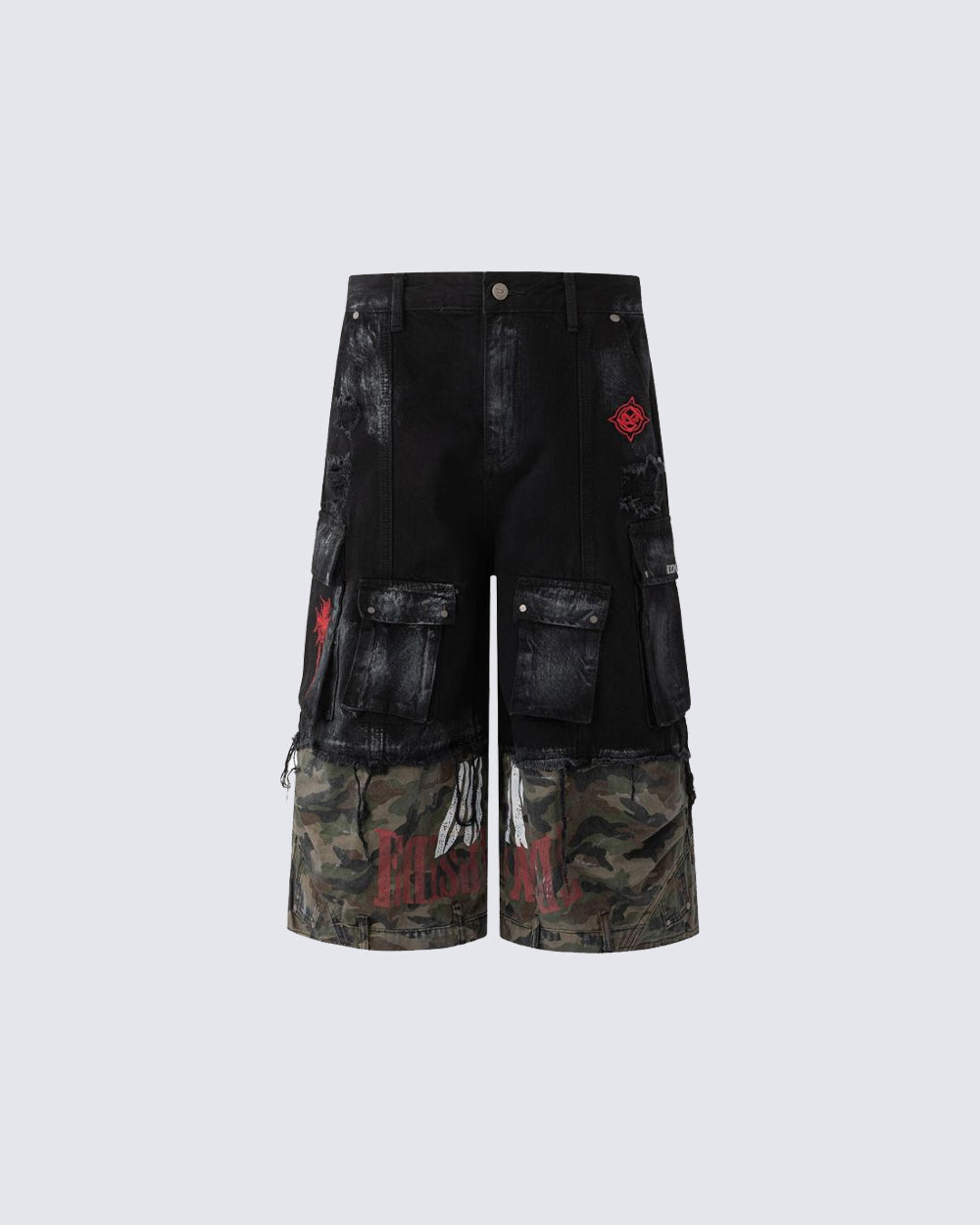 New Patchwork Camo Denim Cargo Shorts
