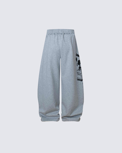 Printed Curved Seam Wide Leg Drawstring Pants