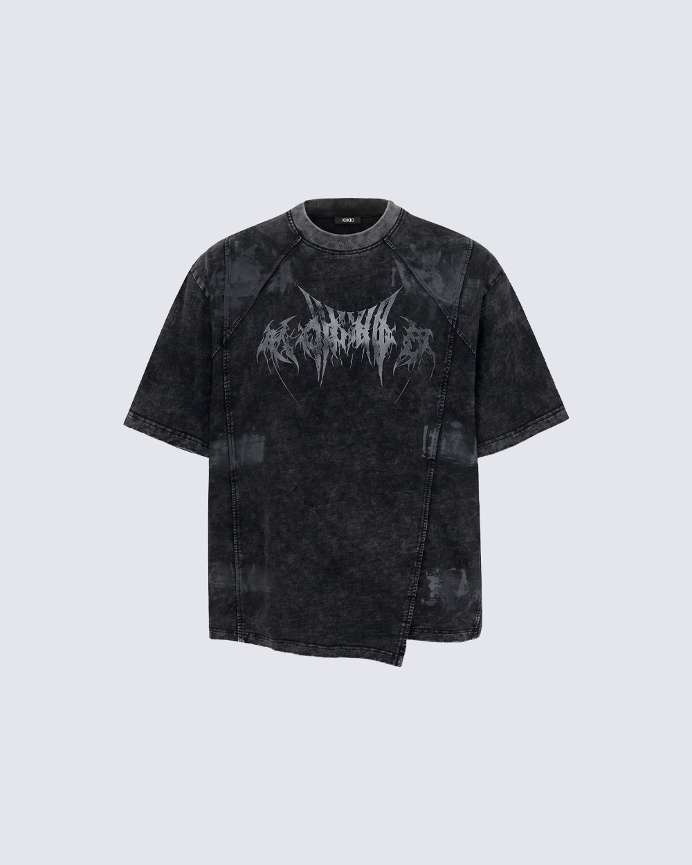 Distressed Asymmetrical Panel Short Sleeve T-Shirt
