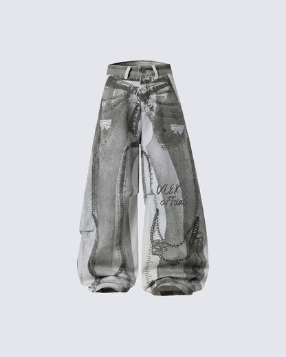 New American 3D Print Wide-Leg Pants