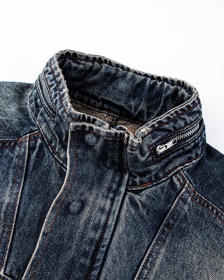 Vintage Washed Denim Zip-Up Jacket