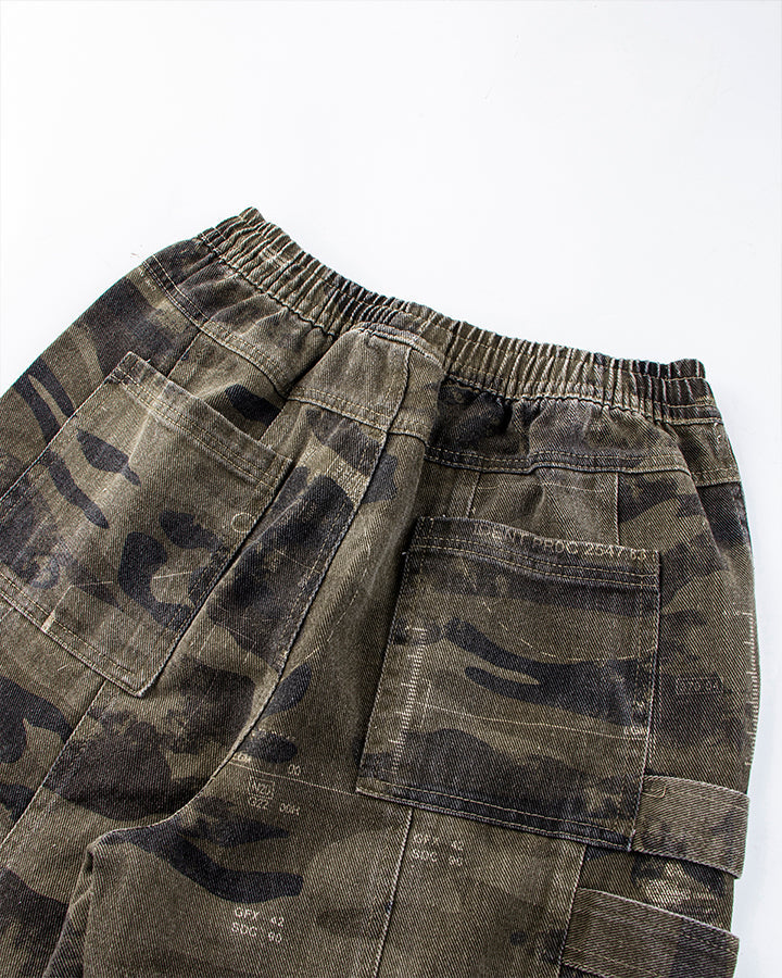 Washed Camo Multi-Pocket Cargo Pants