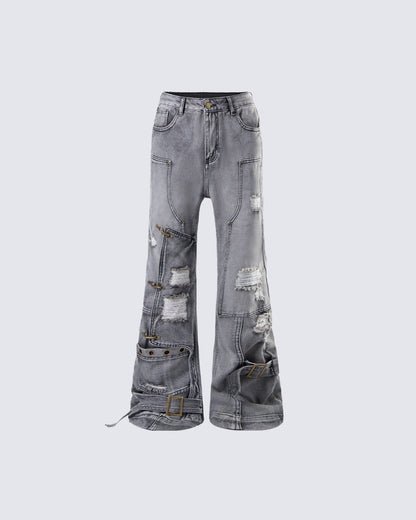 Niche Light-Asian Deconstructed Flared Jeans