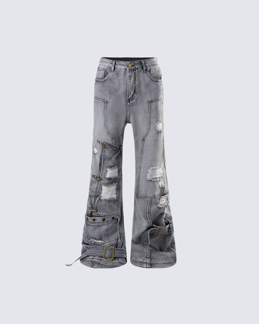 Niche Light-Asian Deconstructed Flared Jeans