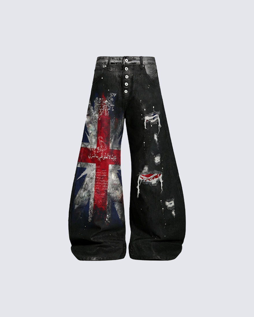 Distressed Hole High-Street Wide-Leg Pants