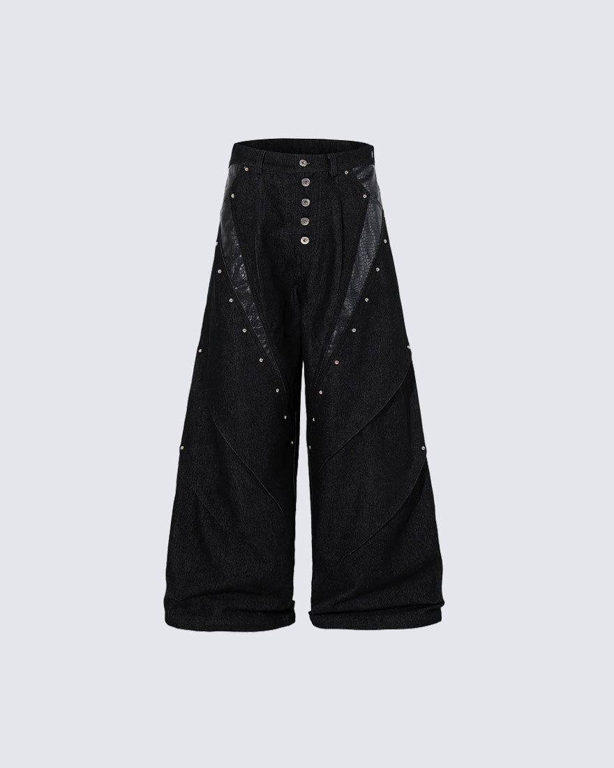 Retro Studded Button-Front Denim Pants