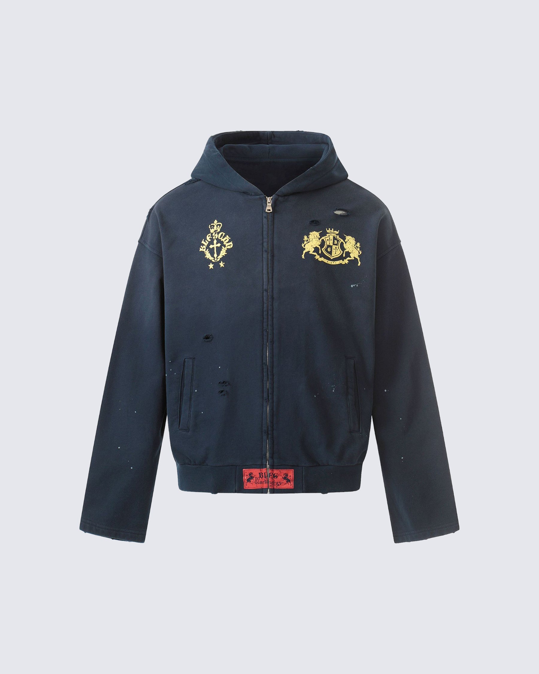 New Vintage Distressed Zipper Hoodie