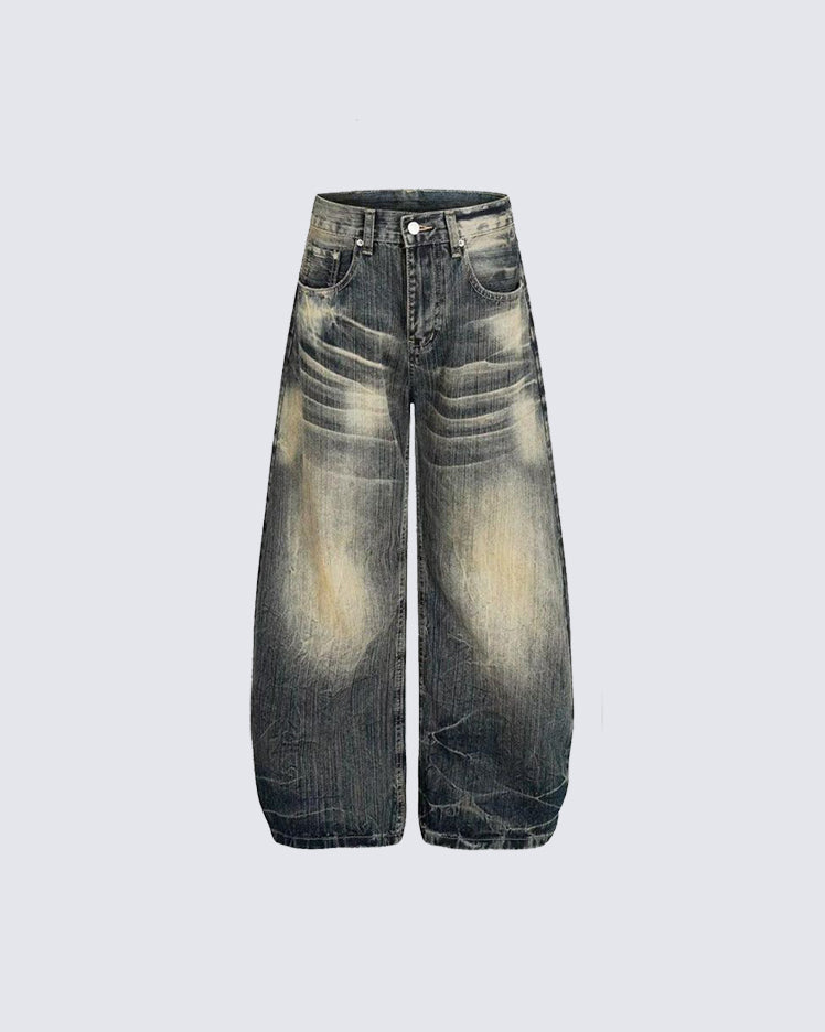 Vintage Washed Wide-Leg Denim Pants