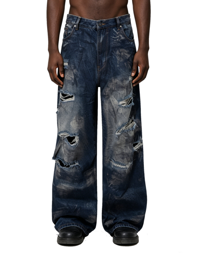 American Washed Distressed Wide-Leg Denim Jeans