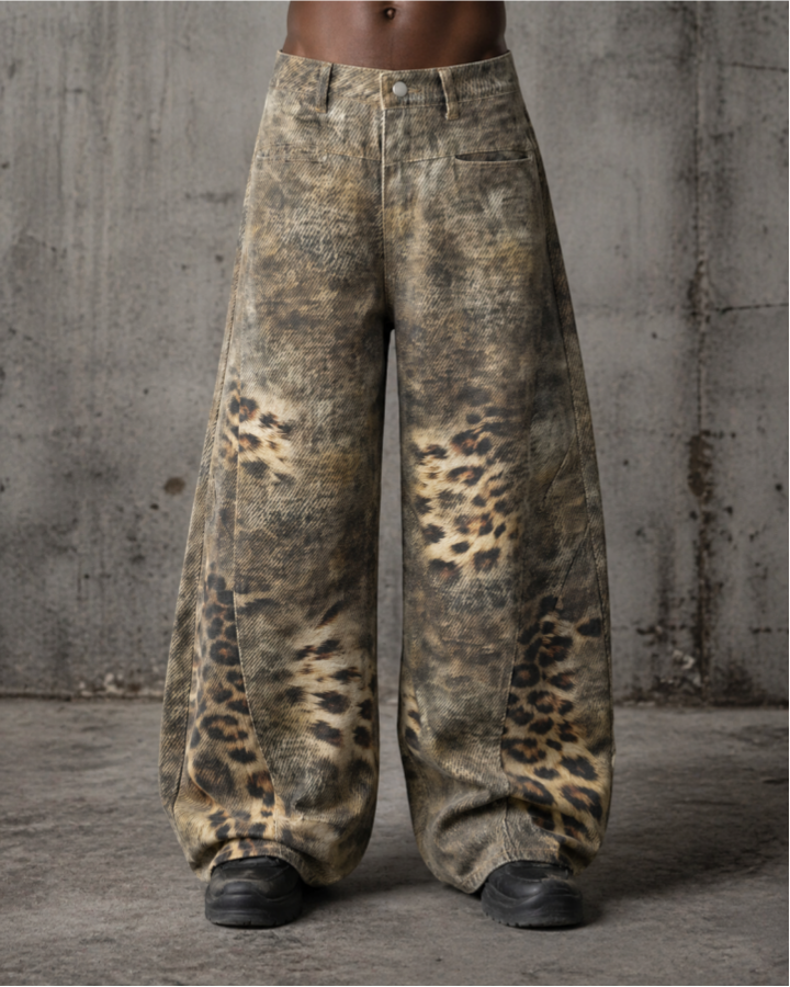 Retro Street Washed Leopard Balloon Jeans