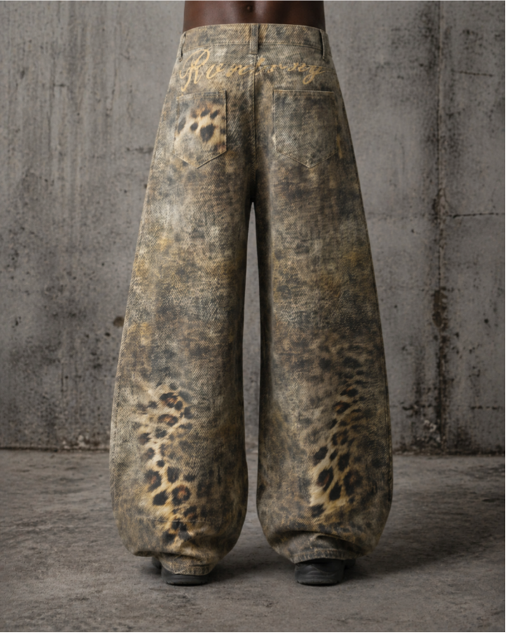 Retro Street Washed Leopard Balloon Jeans
