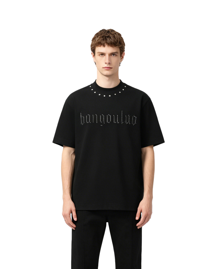 Minimal Studded Letter Print Street T-Shirt